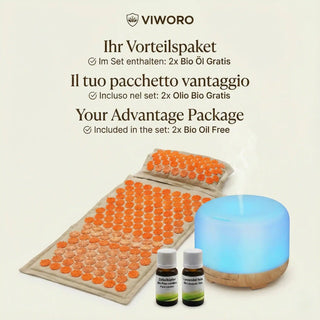Tiefenentspannungs-Set Deluxe: Akupressurmatte + Diffuser & Bio-Öle
