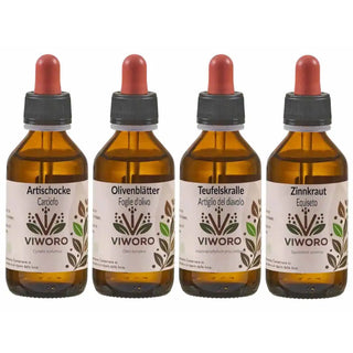 4 estratti vegetali Le Fondamenta: Equiseto, Artiglio del Diavolo, Carciofo e Foglie d'Olivo 4x 100 ml