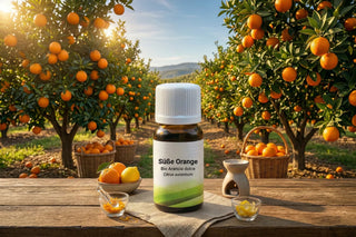 Olio essenziale di arancia dolce Bio Viworo con arance fresche e diffusore in ceramica