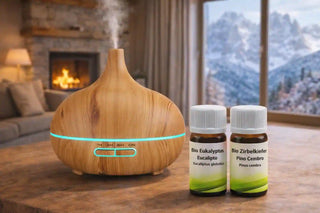 Set di oli essenziali con diffusore: Bio Pino Cembro (Alto Adige)  Bio Eucalipto