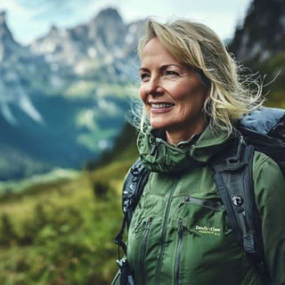 Donna anziana attiva in montagna – supporto per articolazioni e mobilità