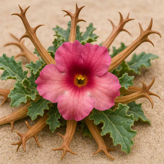  Pianta dell’Artiglio del Diavolo con fiore rosa e radici caratteristiche