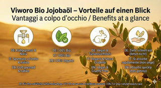 Vantaggi dell'Olio di Jojoba: 100% Bio, Vegano, spremuto a freddo e a rapido assorbimento