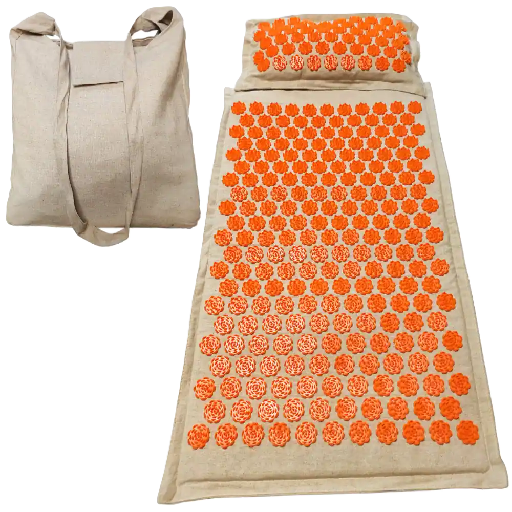 Viworo Akupressurmatten-Set mit Matte, Kissen und Leinentasche.