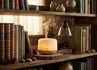 Diffusore lampada 500ml su scaffale con libri antichi e lavanda