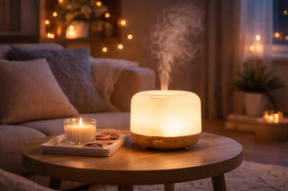 Diffusore lampada 500ml in soggiorno accogliente con candela e biscotti