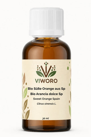 Olio essenziale di arancia dolce bio 30 ml Viworo, origine Spagna, nota agrumata per diffusore.