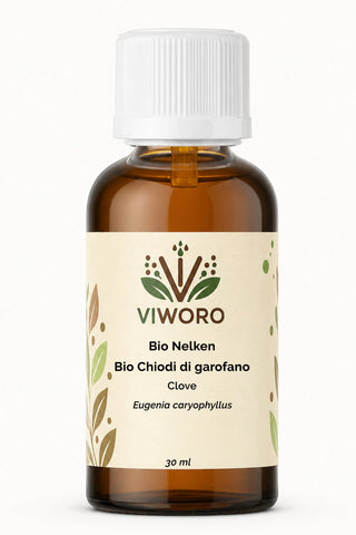 Olio essenziale di chiodi di garofano bio 30 ml Viworo, nota speziata intensa e calda.