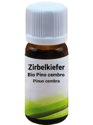 Flacone di olio essenziale di Pino Cembro (Zirbelkiefer) Bio di Viworo.
