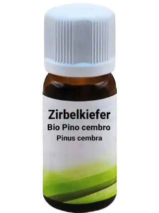 Flacone di olio essenziale di Pino Cembro (Zirbelkiefer) Bio di Viworo.