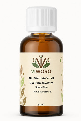 Olio essenziale di pino silvestre bio Viworo, flacone in vetro ambrato da 30 ml