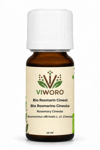 Olio essenziale di rosmarino cineolo bio 10 ml Viworo, nota balsamica e canforata per diffusore.