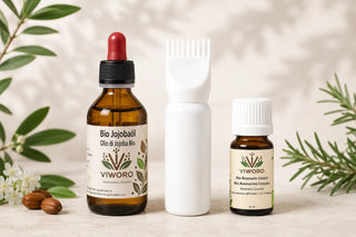 Set olio capelli: Olio di Jojoba Bio, flacone applicatore con pettine e Bio Rosmarino Cineolo