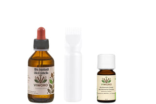 Contenuto del set: Jojoba Bio 100 ml, flacone applicatore con pettine, Rosmarino Cineolo 10 ml