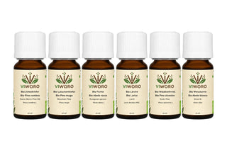 Set mit sechs Bio-Nadeloelen aus Suedtirol von Viworo, sechs Flaschen zu 10 ml