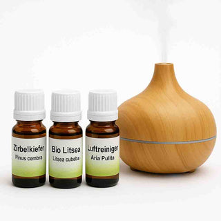 Set di oli essenziali con diffusore in legno naturale