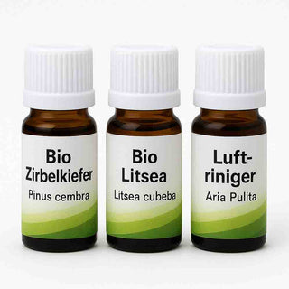 Set di 3 oli essenziali da 10 ml: Pino cembro bio, Litsea bio e Aria Pulita