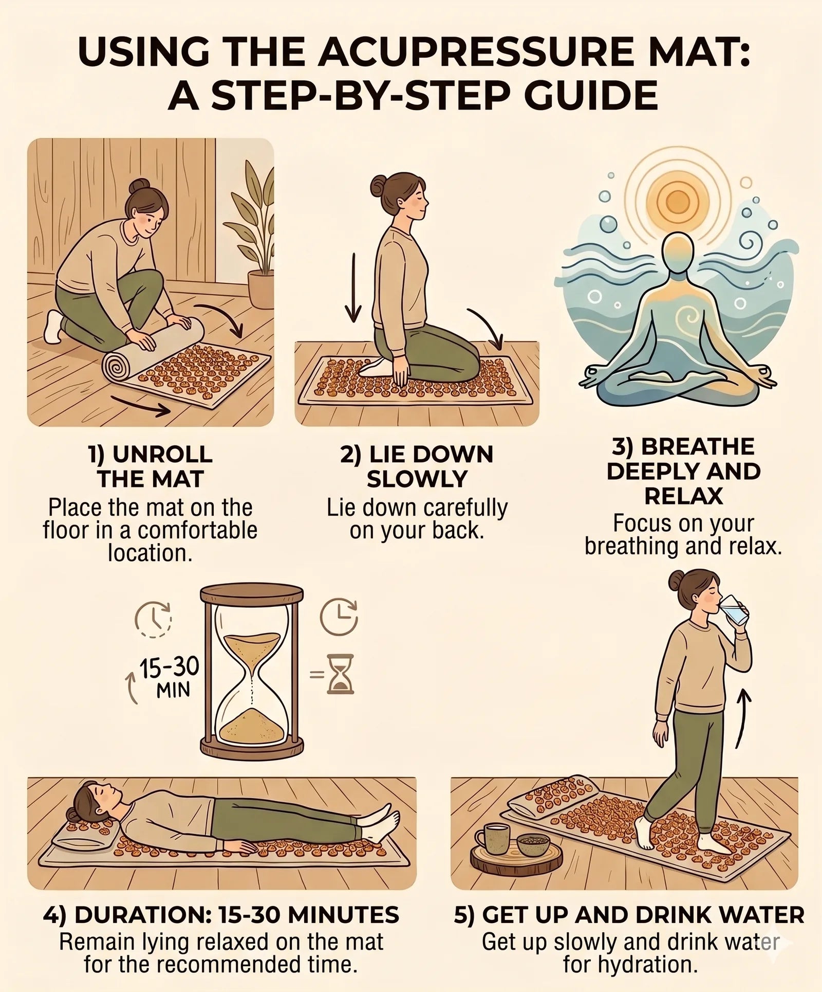 Complete acupressure procedure illustrated in 5 steps