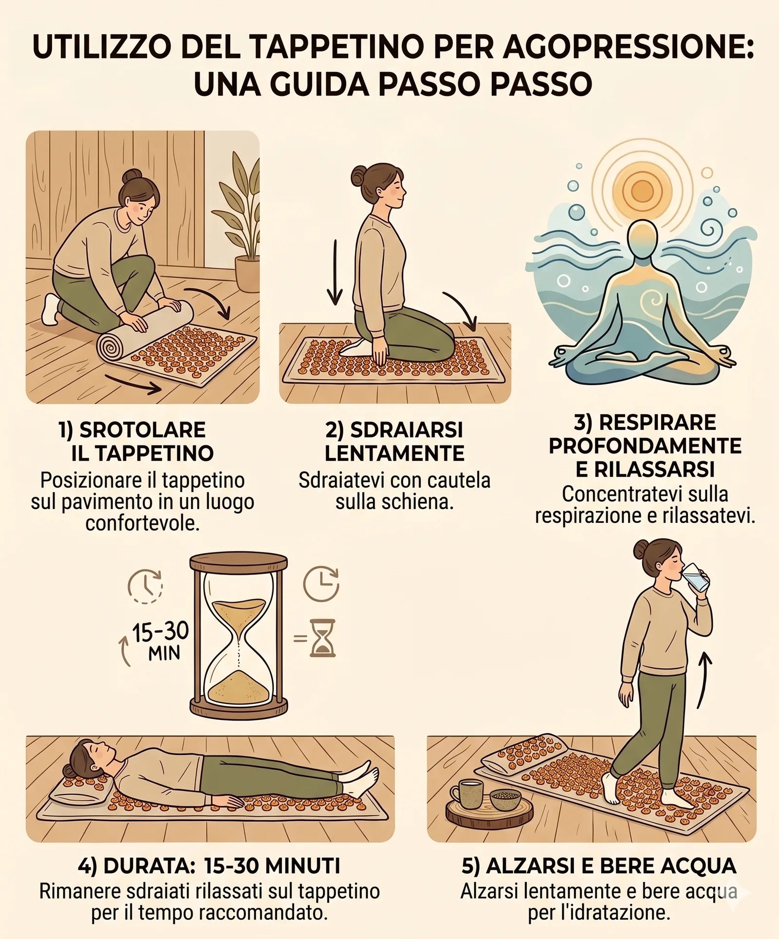 Procedura completa dell'agopressione in 5 passi illustrati