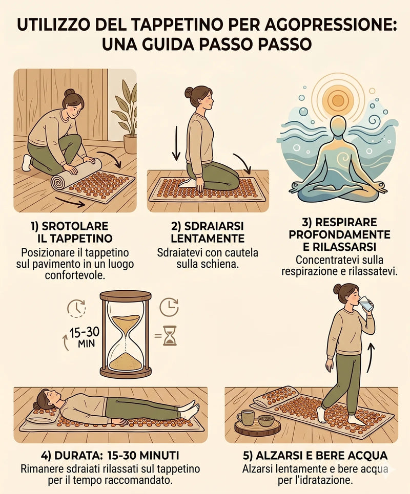 Procedura completa dell'agopressione in 5 passi illustrati