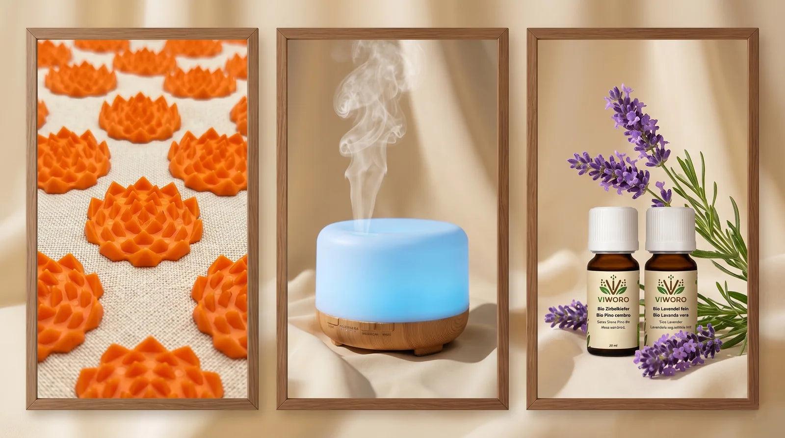 The three ritual elements: mat, diffuser with essential oils, synergy