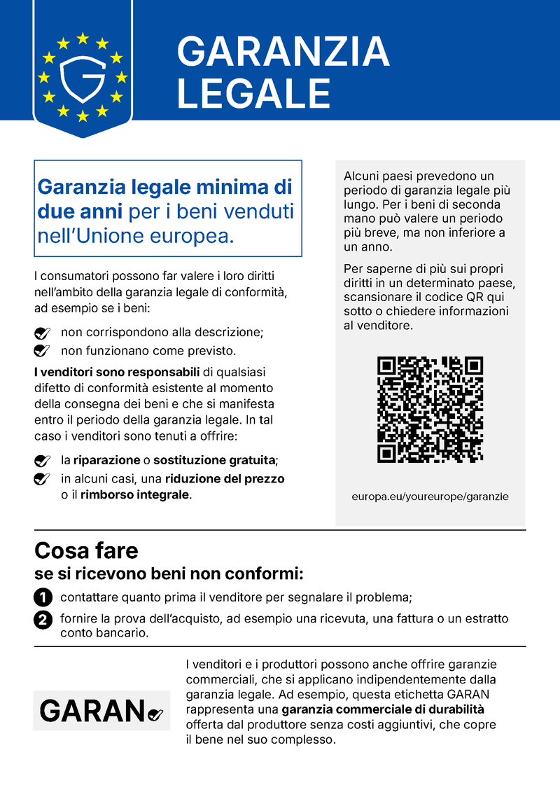 Avviso UE: garanzia legale minima di due anni per i beni venduti nell'Unione europea